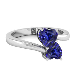 Bague Anniversaire Toi et Moi Coeur Saphir Ceylan 1.50 Carats Or