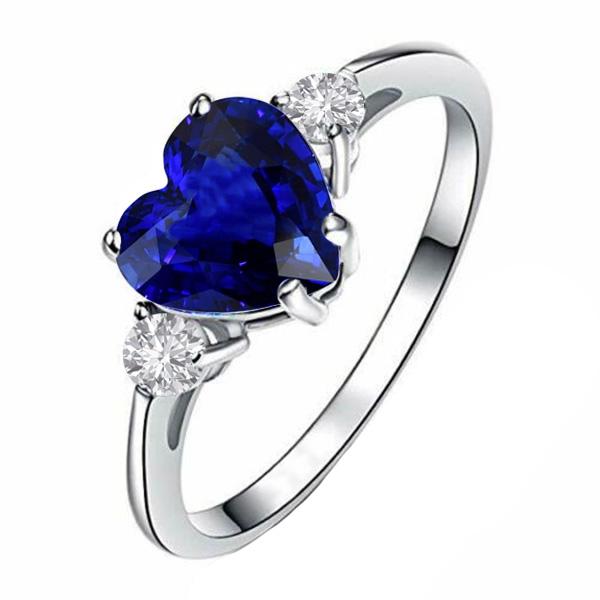 Bague Anniversaire Trois Pierres Coeur Saphir Bleu & Diamant 2.75 Carats - HarryChadEnt.FR