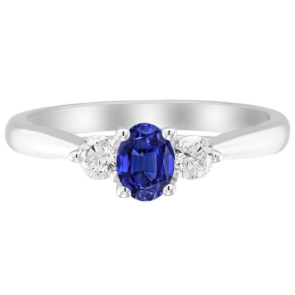 Bague Anniversaire Trois Pierres Ovale Saphir Bleu Profond 3.50 Carats - HarryChadEnt.FR