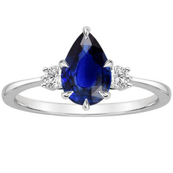 Bague Anniversaire Trois Pierres Poire Saphir Bleu & Diamants 3 Carats