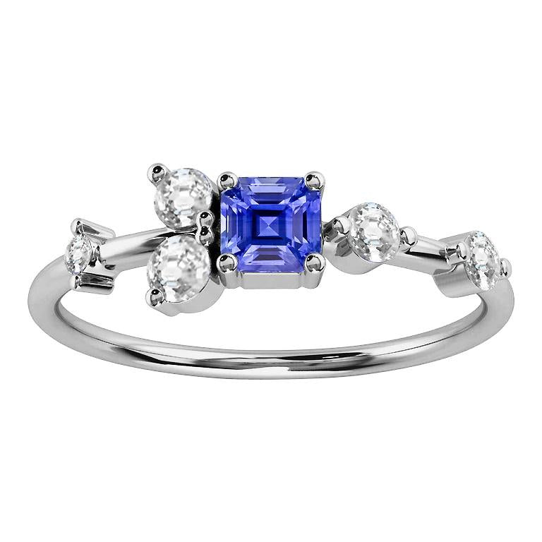 Bague Anniversaire en Or Diamant Rond & Saphir Taille Asscher 2.50 Carats - HarryChadEnt.FR