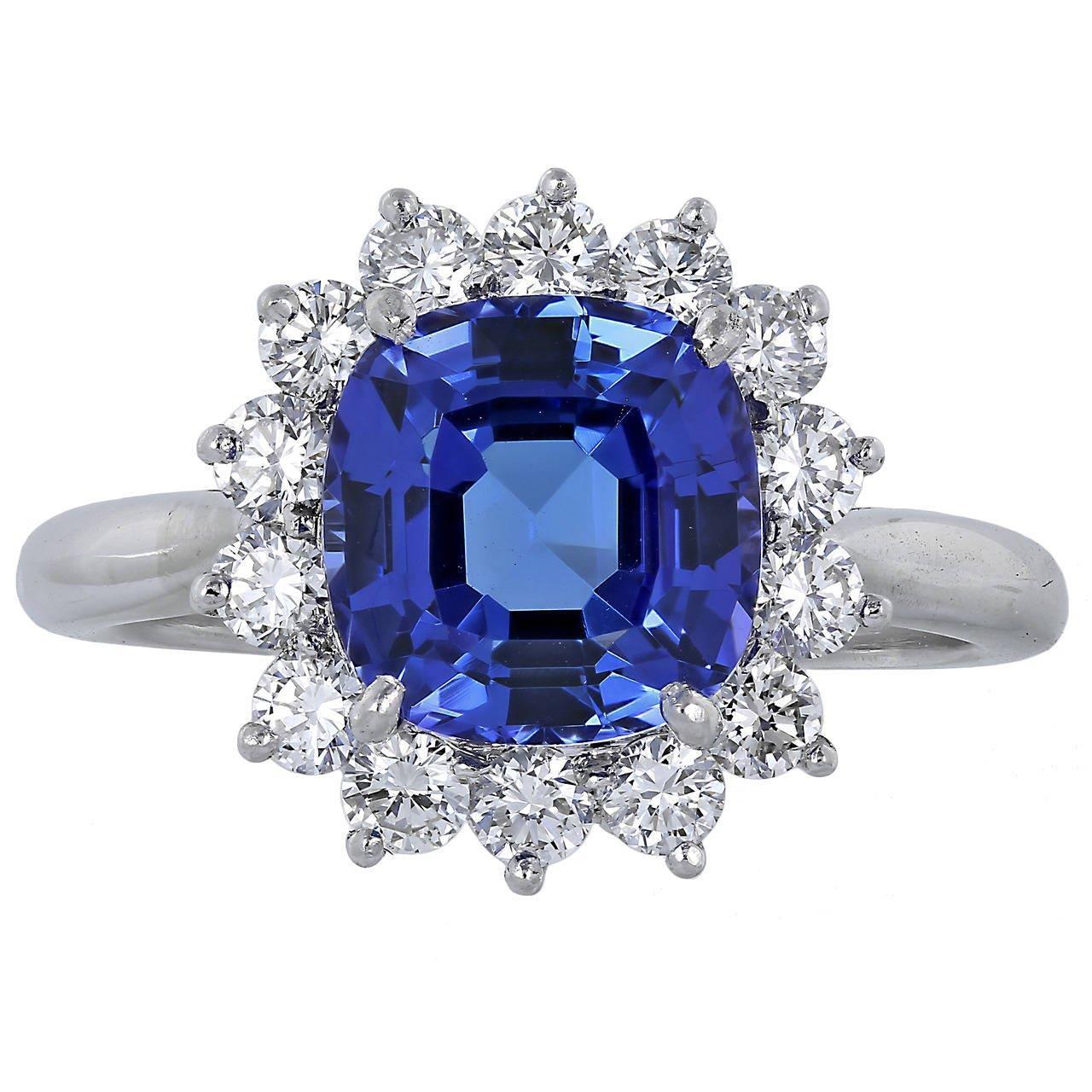 Bague Asscher Cut Tanzanite Avec Diamants 4.50 Ct Or Blanc 14K - HarryChadEnt.FR