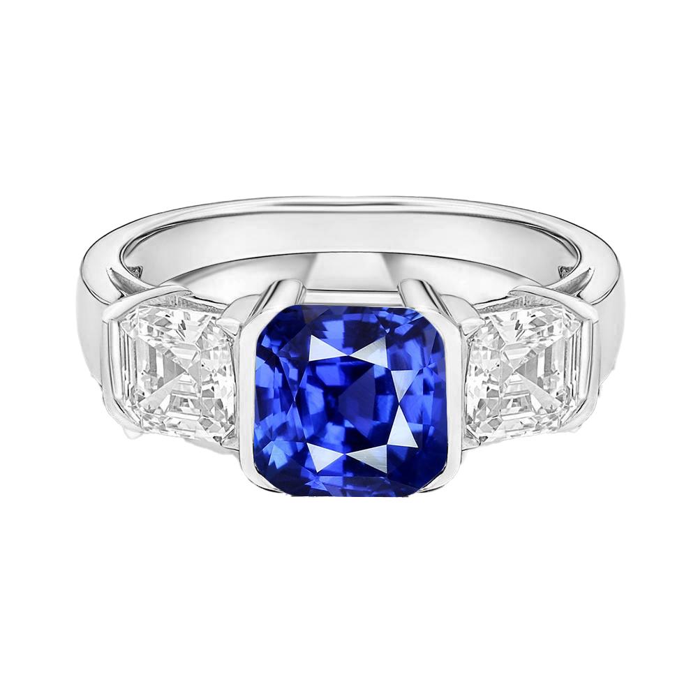 Bague Asscher Diamant 3 Pierres 3 Carats Saphir Sri Lankais Bijoux En Or - HarryChadEnt.FR