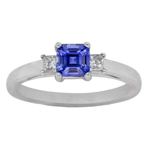 Bague Asscher Saphir 3 Pierres 1.50 Carats Sparkling Princess Diamonds - HarryChadEnt.FR
