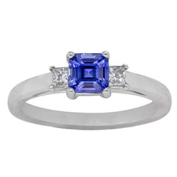 Bague Asscher Saphir 3 Pierres 1.50 Carats Sparkling Princess Diamonds