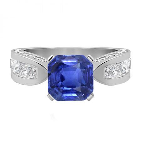 Bague Asscher Saphir Gemstone Princess Diamonds Channel Set 4 Carats - HarryChadEnt.FR