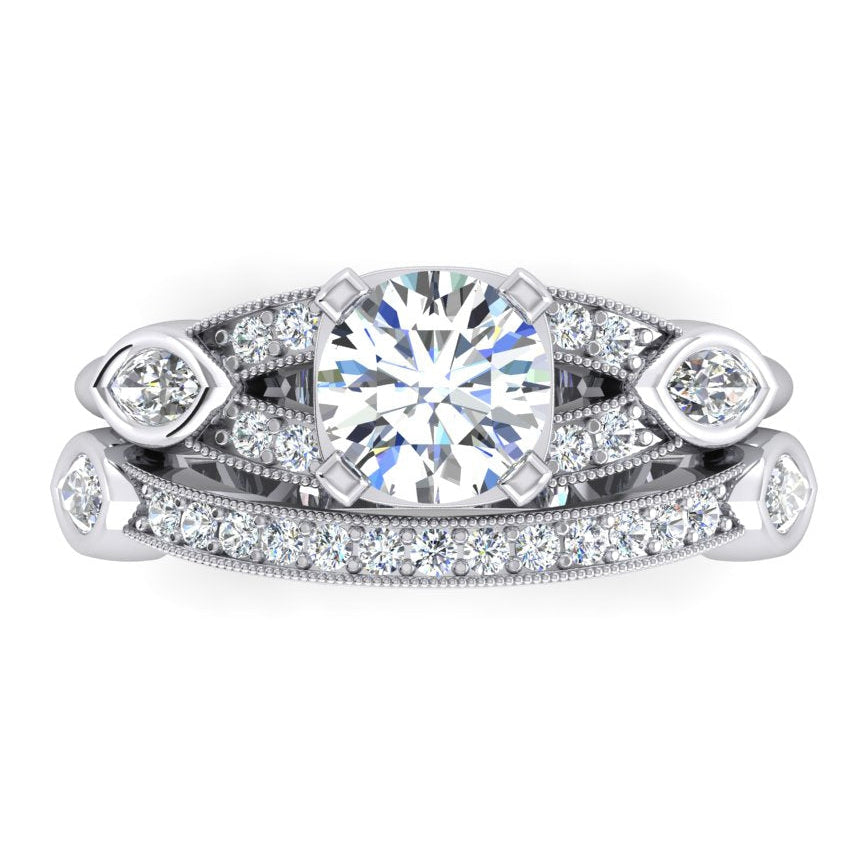 Bague Avec Tige Fendue à 1,60 carats De Diamants Ronds Vieux Mineur Bijoux Pour Femme à 14K D'Or Blanc