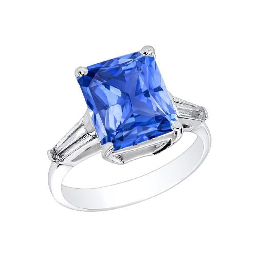 Bague Baguette Diamant 3 Pierres Radiant Saphir Bleu Clair 2.50 Carats - HarryChadEnt.FR