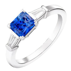 Bague Baguette Diamant 3 Pierres Radiant Saphir Bleu Clair 2.50 Carats
