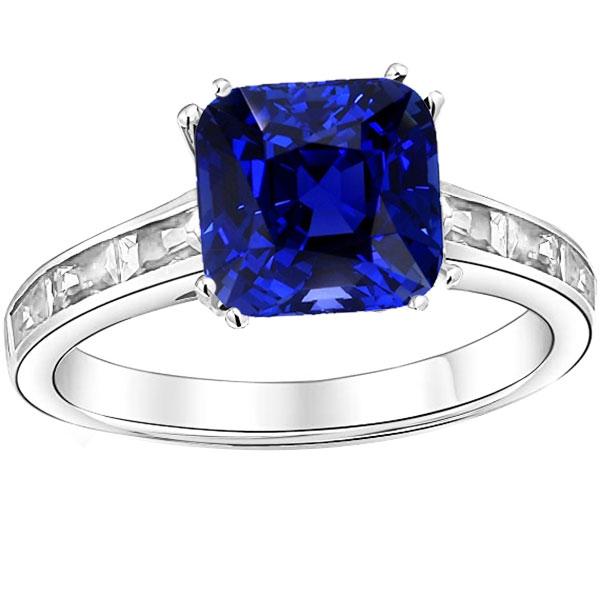 Bague Baguette Diamant Coussin Bleu Saphir Bague Or 4 Carats 14K Bijoux - HarryChadEnt.FR