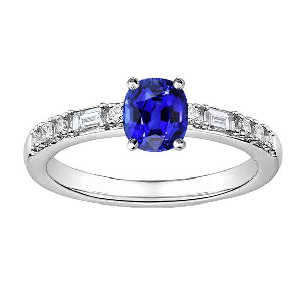 Bague Baguette & Diamant Rond Coussin Ceylan Saphir 2.50 Carats - HarryChadEnt.FR