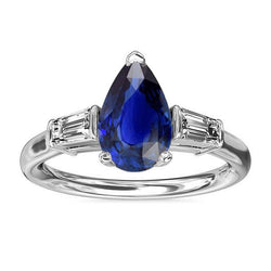 Bague Baguette Diamant Trois Pierres Saphir Ceylan 2.50 Carats