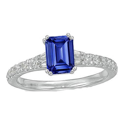 Bague Baguette Saphir Bleu Pierres Précieuses & Accents Ronds 3.50 Carats