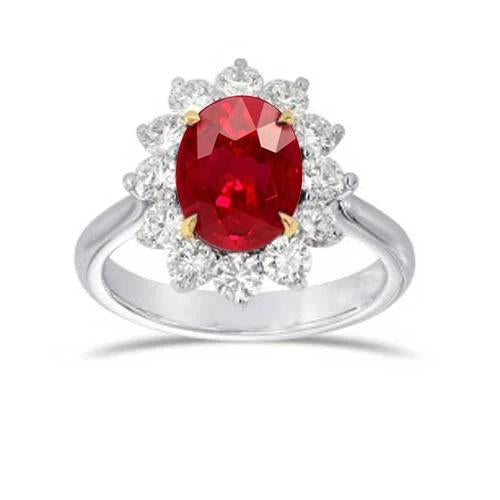 Bague Bicolore Rubis Ovale 5.75 Ct Et Diamants Or Blanc 14K - HarryChadEnt.FR