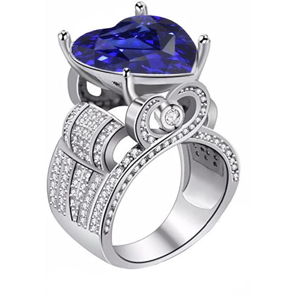 Bague Bijoux Diamant Style Antique Coeur Coupe Saphir Bleu 4.50 Carats - HarryChadEnt.FR