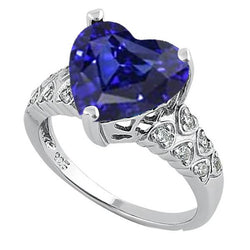 Bague Bijoux Pierres Précieuses Coeur Saphir De Ceylan Avec Diamants 4 Carats