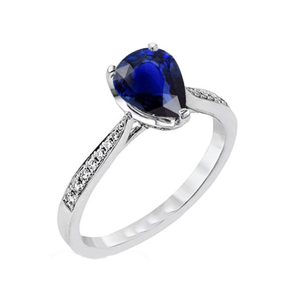 Bague Bijoux Pierres Précieuses Poire Saphir Bleu Foncé & Diamants 2.50 Carats - HarryChadEnt.FR