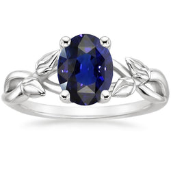 Bague Bijoux Pierres Précieuses Solitaire Style Feuille Saphir Ceylan 2 Carats