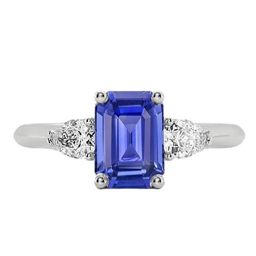 Bague Bijoux Trois Pierres Saphir Bleu Poire Diamants 3.50 Carats - HarryChadEnt.FR