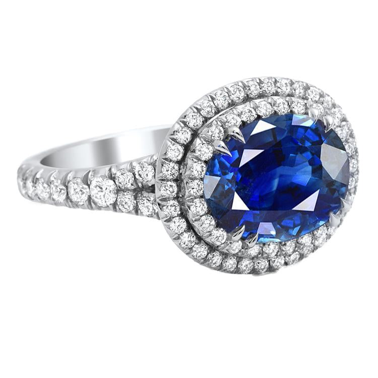 Bague Ceylan Bleu Saphir Diamants 4.40 Carats Or Blanc 14K - HarryChadEnt.FR