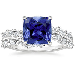 Bague Ceylan Coussin Saphir Et Diamant Marquise 3.45 Carats