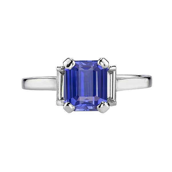 Bague Ceylan Saphir 3 Pierres Forme Émeraude & Baguette 2.50 Carats - HarryChadEnt.FR