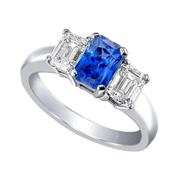Bague Ceylan Saphir 3 Pierres Radiant & Emeraude Diamants 2.50 Carats - HarryChadEnt.FR