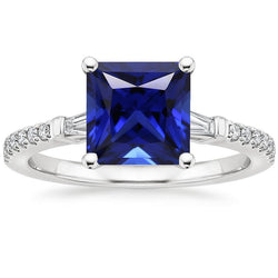 Bague Ceylan Saphir Accents de Diamants Solitaire Taille Princesse 5.50 Carat