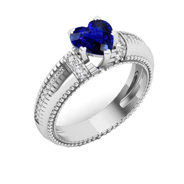 Bague Ceylan Saphir & Diamant Taille Coeur Tige Milgrain 2 Carats - HarryChadEnt.FR