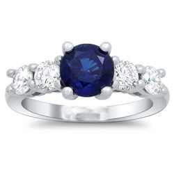 Bague Ceylan Saphir & Diamants Pierres Précieuses 2.90 Carats Or Blanc 14K