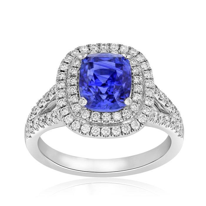 Bague Ceylan Saphir Double Halo En Or Massif 14K Bijoux 3.5 Ct - HarryChadEnt.FR