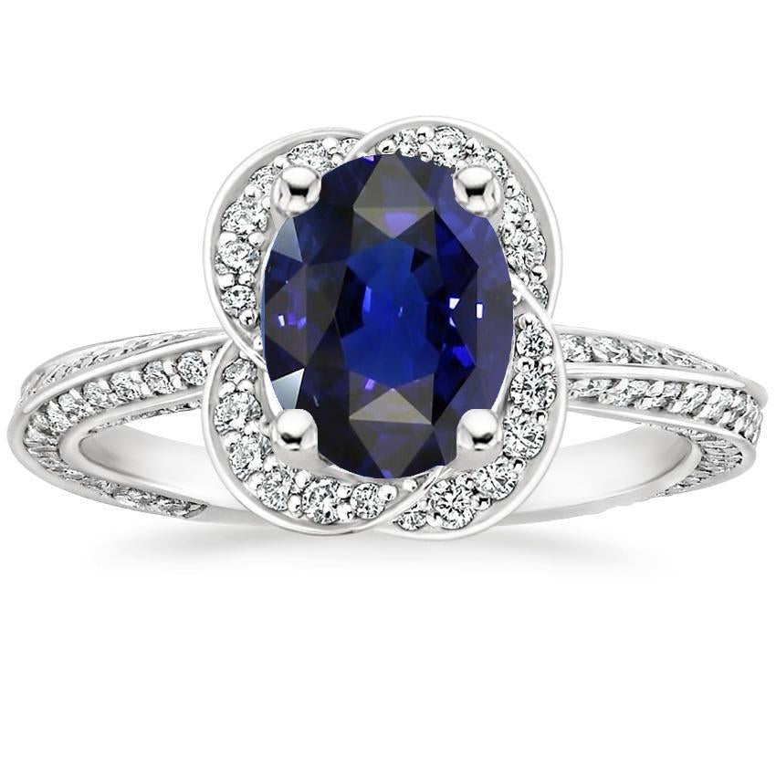 Bague Ceylan Saphir Halo Or Blanc & Diamants Ronds 6 Carats - HarryChadEnt.FR