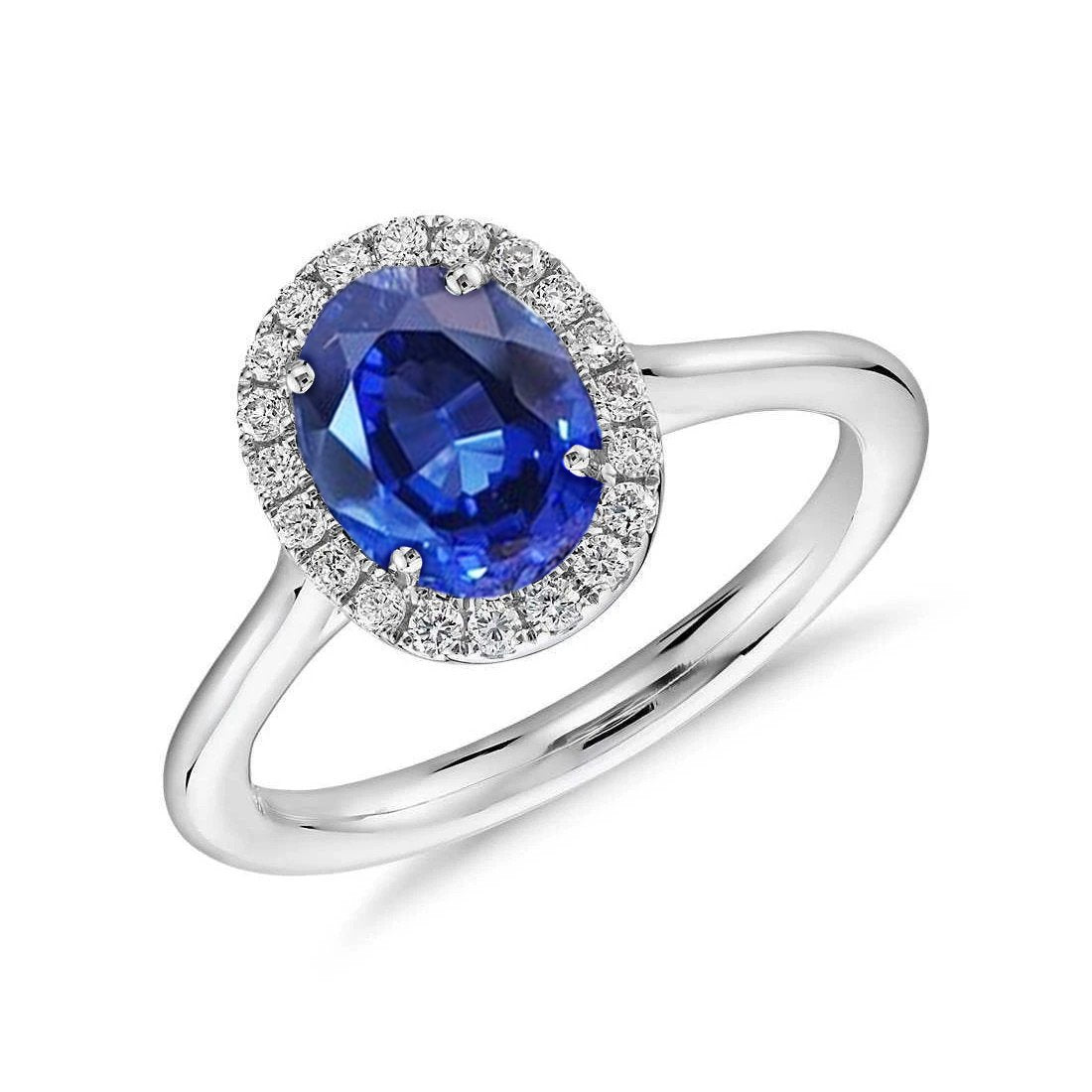 Bague Ceylan Saphir Ovale Avec Diamants Or Blanc 3 Ct 14K - HarryChadEnt.FR