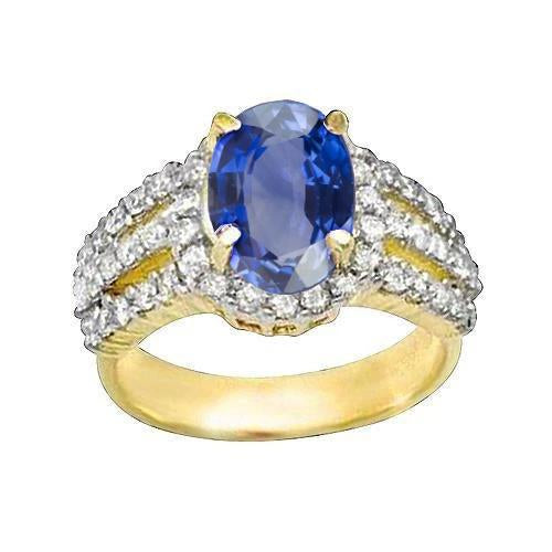 Bague Ceylan Saphir Ovale Et Diamants Ronds Or 14K 3.51 Carats - HarryChadEnt.FR