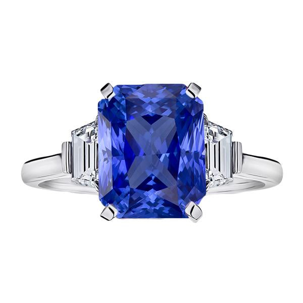 Bague Ceylan Saphir Pierres Précieuses Diamants Trapèze Or 4 Carats 3 Pierres - HarryChadEnt.FR
