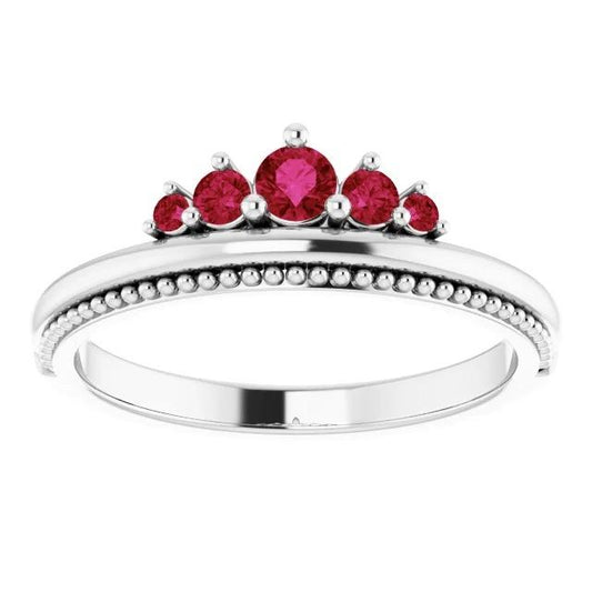 Bague Cinq Pierres 1 Carat Rubis Or Blanc 14K - HarryChadEnt.FR