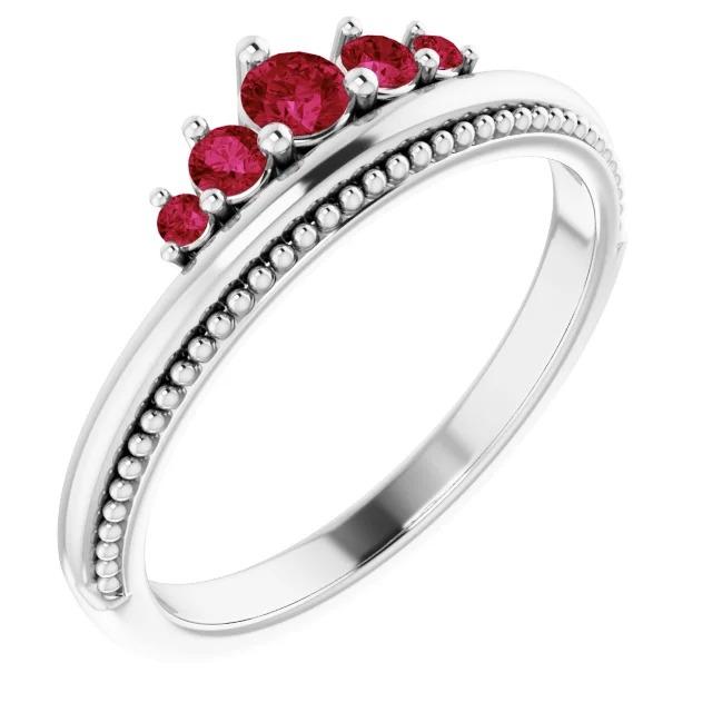 Bague Cinq Pierres 1 Carat Rubis Or Blanc 14K - HarryChadEnt.FR