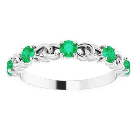 Bague Cinq Pierres Ronde Émeraude Verte 2.50 Carats Or Blanc 14K - HarryChadEnt.FR