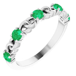 Bague Cinq Pierres Ronde Émeraude Verte 2.50 Carats Or Blanc 14K
