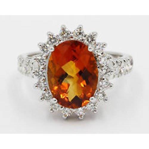 Bague Citrine De Madère En Or Blanc 14K Et Diamants 22.50 Carats Bijoux - HarryChadEnt.FR