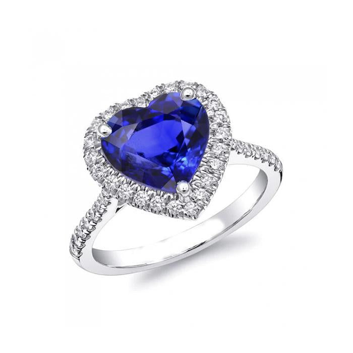 Bague Coeur Ceylan Saphir Diamants Ronds Or Blanc 4 Ct 14K - HarryChadEnt.FR