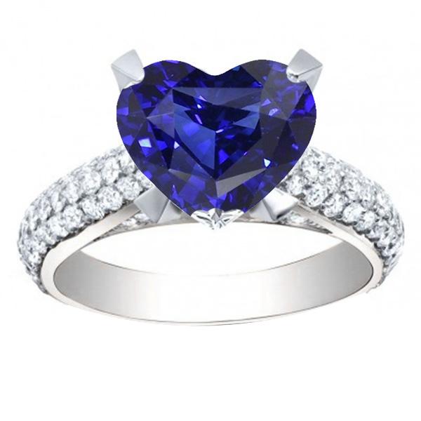 Bague Coeur Diamant Saphir Bleu 5 Carats Bijoux Or Blanc - HarryChadEnt.FR