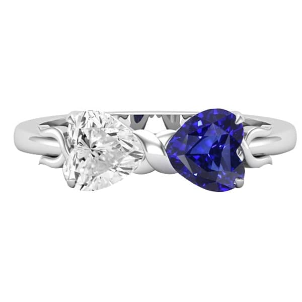 Bague Cœur Diamant & Saphir Bleu Bague Torsadée Or 3 Carats - HarryChadEnt.FR