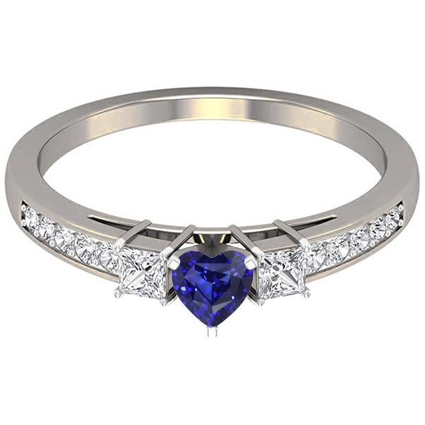 Bague Coeur Diamant Saphir Bleu & Diamants Princesse 2 Carats - HarryChadEnt.FR