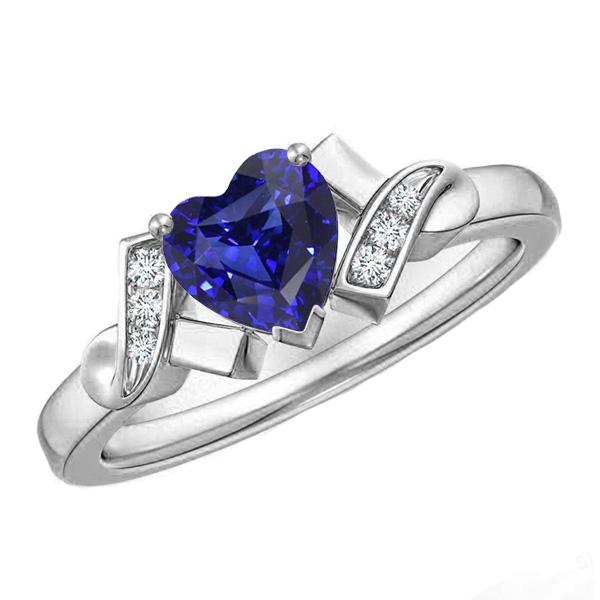 Bague Coeur Diamant Saphir Bleu Style Ruban 2 Carats Bijoux Dames - HarryChadEnt.FR