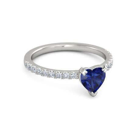 Bague Coeur Et Diamants Taille Ronde 2.30 Ct Saphir Bleu Or Blanc 14K - HarryChadEnt.FR