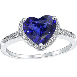 Bague Coeur Halo Saphir Bleu Sertie De Diamants 4 Carats Or Blanc