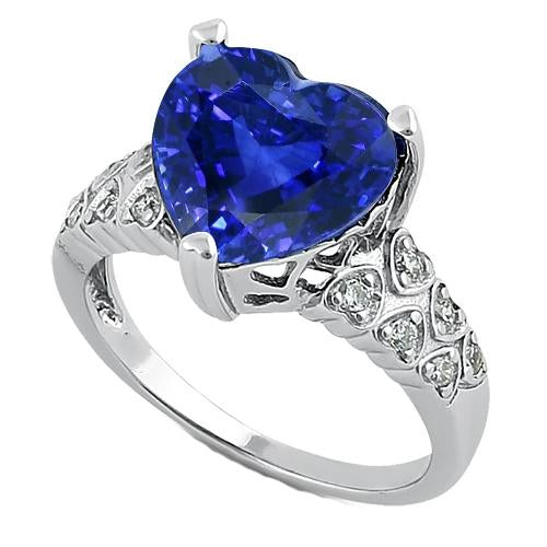 Bague Coeur Saphir Bleu Ceylan Avec Diamants Or 7 Carats 14K - HarryChadEnt.FR
