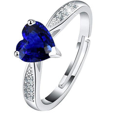 Bague Coeur Saphir Bleu Pierre Gemme Avec Diamants Tige Conique 2 Carats