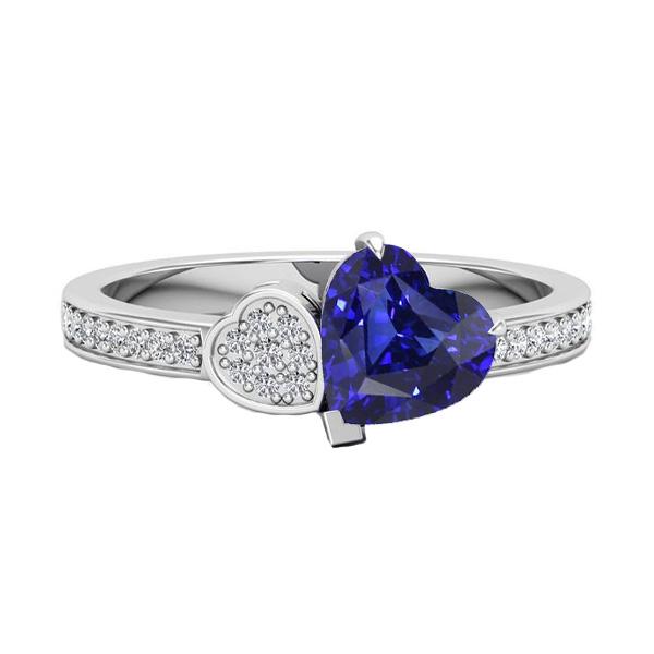 Bague Coeur Saphir Bleu Pierres Précieuses 2.50 Carats Diamants Or Blanc - HarryChadEnt.FR